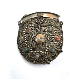 Vintage Metal Purse Sajai With Natural Agate Stones Long Chain Renaissance Fair